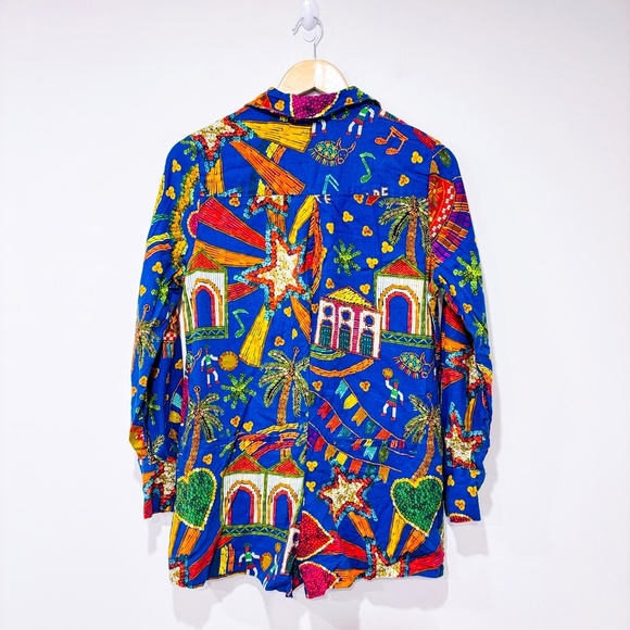 FARM RIO Blue Folk Party linen romper - Picture 10 of 10